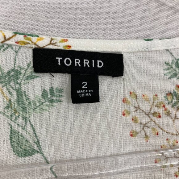 Torrid Gauze Floral Tie Front Lightweight Top Plus 2X Cream Orange Feminine - Picture 3 of 10